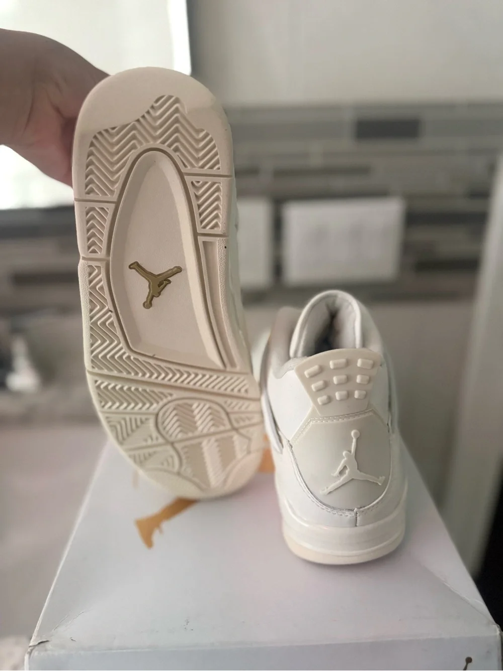 Jordan 4 retros Women’s White Sneakers with Gold Hardware
